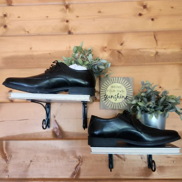 Clarks 💙 NWOB Tilden Walk Oxford  Dress Shoe Black Leather Square Runoff Toe 8W - Picture 6 of 11